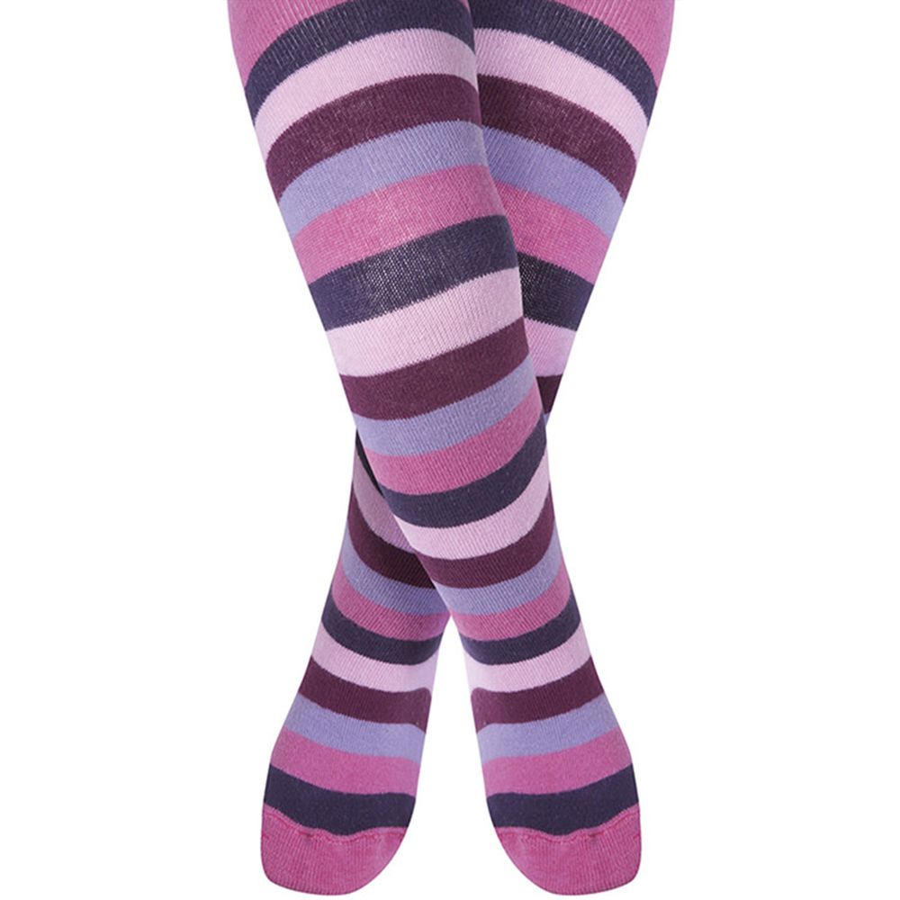 英國 JoJo Maman BeBe - 花漾嬰幼兒小童內搭褲襪/保暖襪-粉紫條紋 (6-12M)