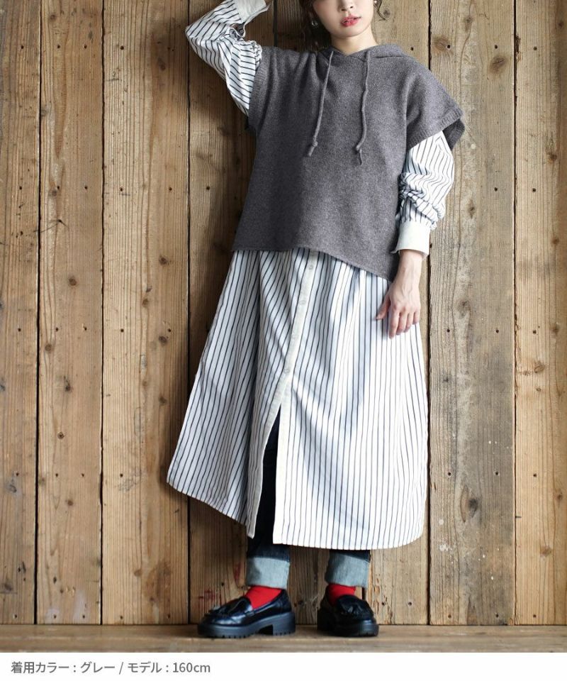 日本 zootie - 多層次穿搭 連帽針織短袖背心-摩卡 (M)