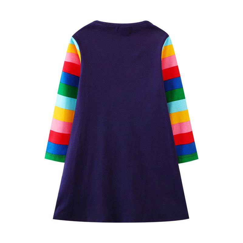 Jumping meters - 棉質圓領長袖連身洋裝-繽紛畫筆世界-深藍色