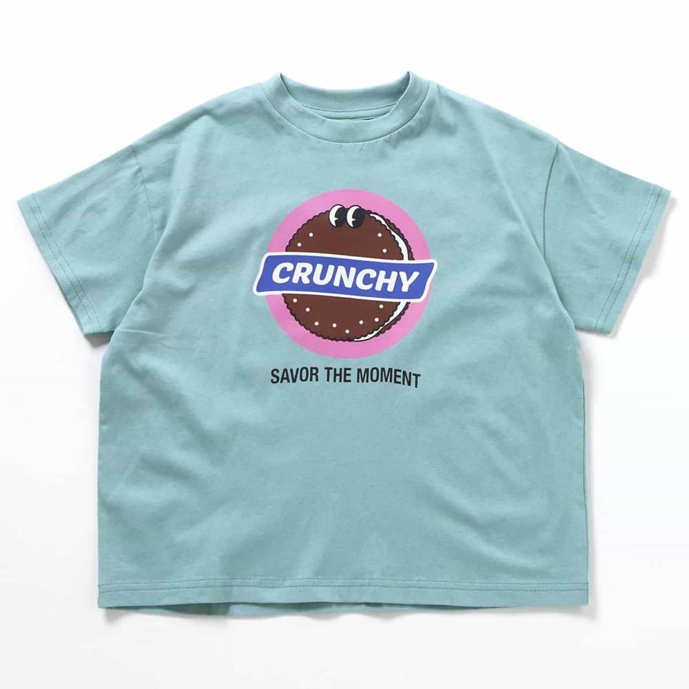 美式風格印花短袖上衣-夾心餅乾-淺藍綠