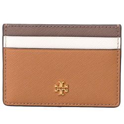 TORY BURCH - 十字紋防刮皮革卡片夾 (咖白駝)