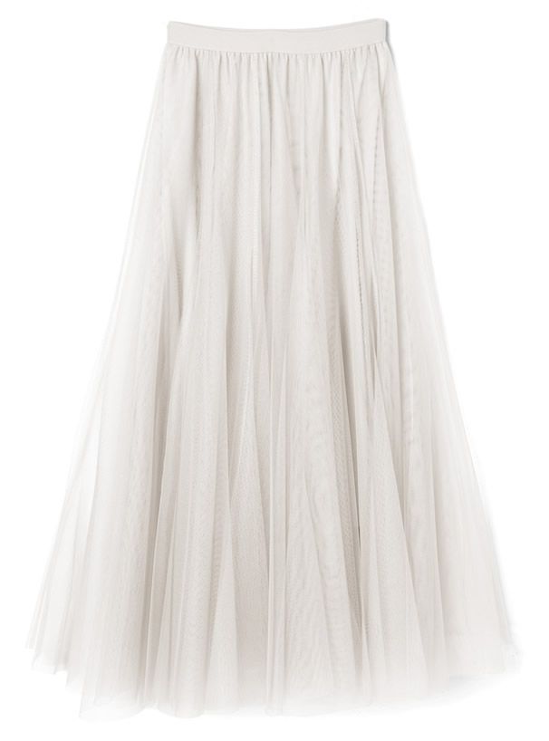 日本 GRL - 飄逸顯瘦雙層傘紗裙-天使白 (M)