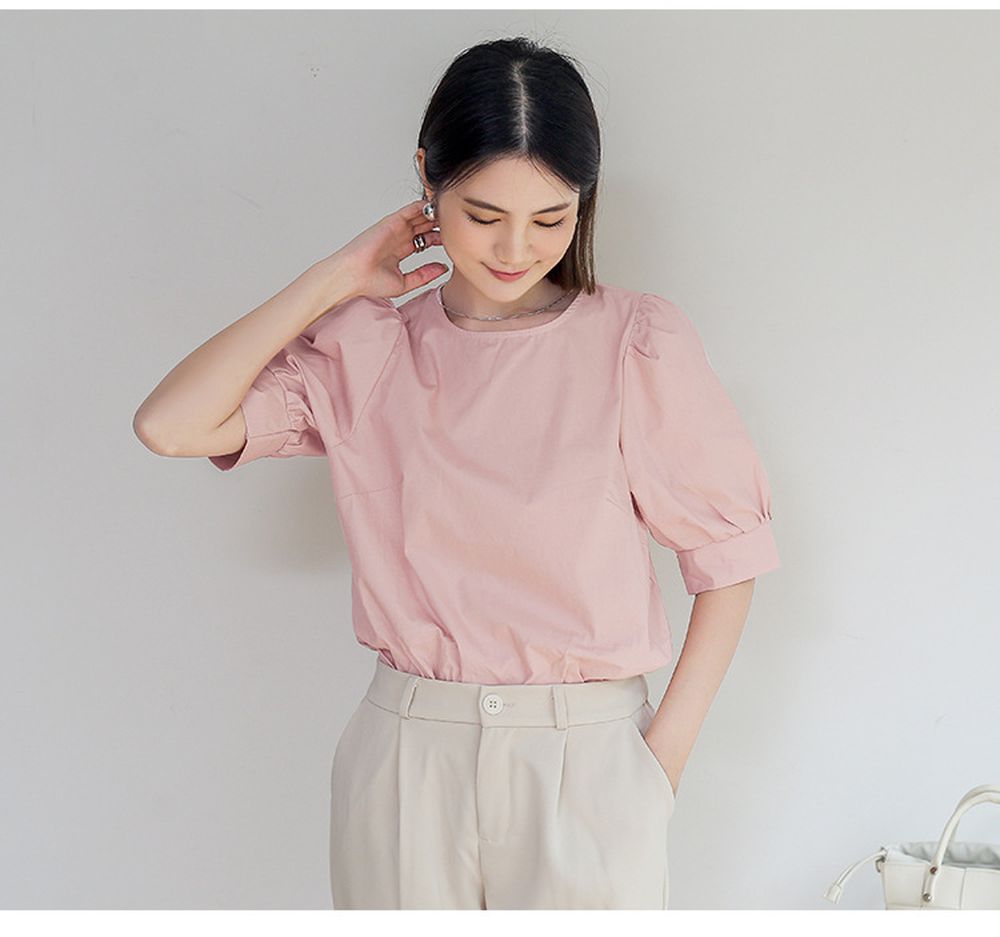 氣質百搭甜美燈籠袖上衣-粉紅色 (F)