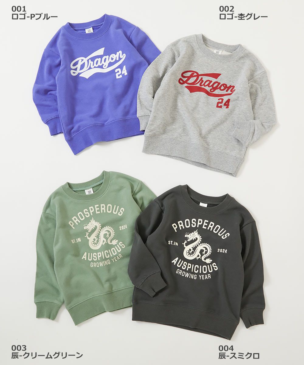 日本 devirock - 時髦龍年款 裏毛長袖上衣-生肖印花-淺綠