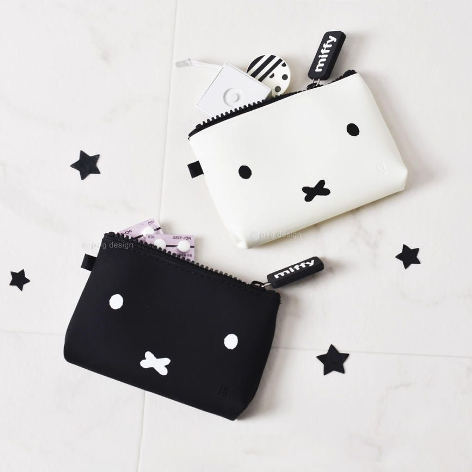 日本P+G design - 矽膠拉鍊收納袋/化妝包/筆袋-米飛臉-黑 (S)