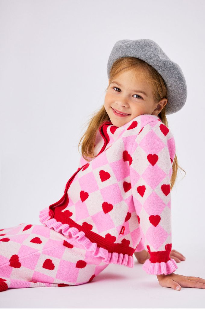 韓國 OZKIZ - 鬆緊腰方形愛心點綴針織短裙