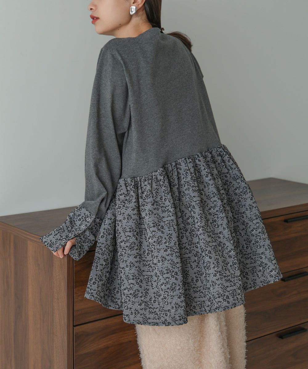 日本 Bab - 優美緹花拼接長袖上衣-水藍