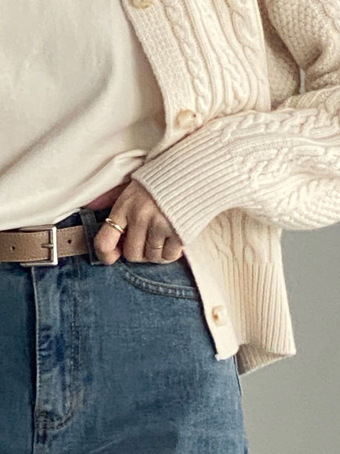 韓國女裝連線 - 麻花捲鈕扣無領針織外套-奶油米 (FREE)