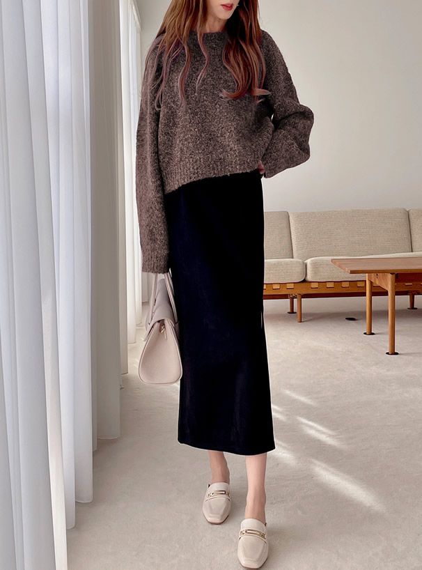 日本 GRL - 羊毛混柔軟短版毛衣-葡萄紫 (F)