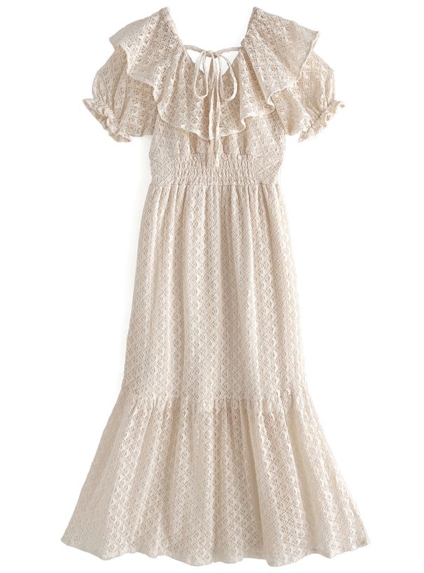 日本 GRL - 浪漫時光蕾絲雕花短袖洋裝-黑 (F)