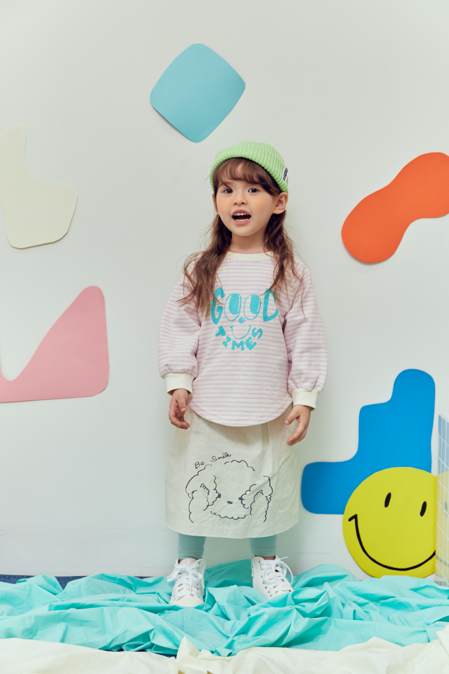 韓國 MINIATURE - 大眼睛條紋上衣-天藍