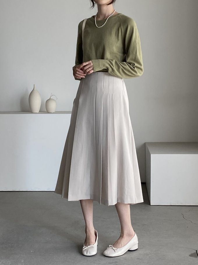 韓國女裝連線 - 喀什米爾混織針織上衣(不刺膚)-綠 (FREE)