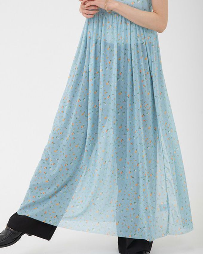 日本 gleam - 前後2way浪漫小花細肩帶薄紗洋裝-象牙米