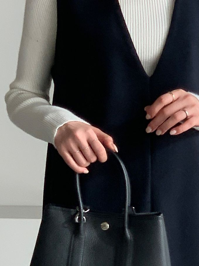 韓國女裝連線 - 簡約V字混羊毛側開連身洋裝-深藍 (FREE)