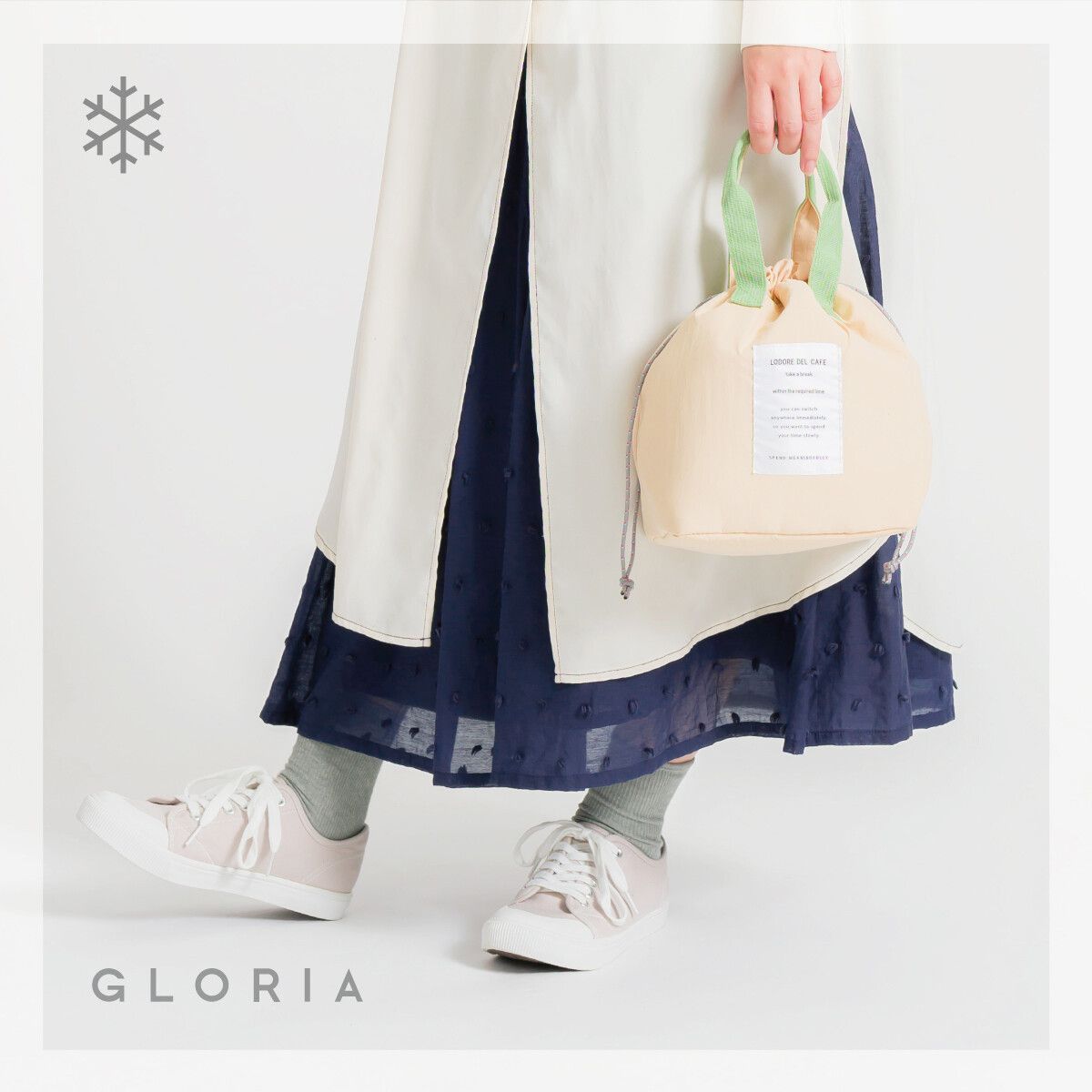 日本代購 - 抽繩束口保溫保冷便當袋-格紋-寶貝藍 (27x19×16cm)