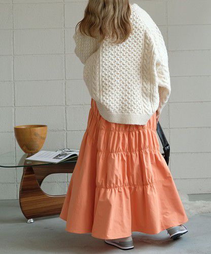 日本 Bou Jeloud - 不規則皺縮設計長裙-橘