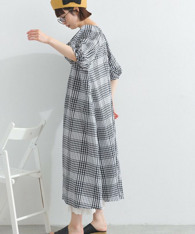 日本 Lupilien - 前後2way 印度棉泡泡袖輕盈洋裝-淺軍綠