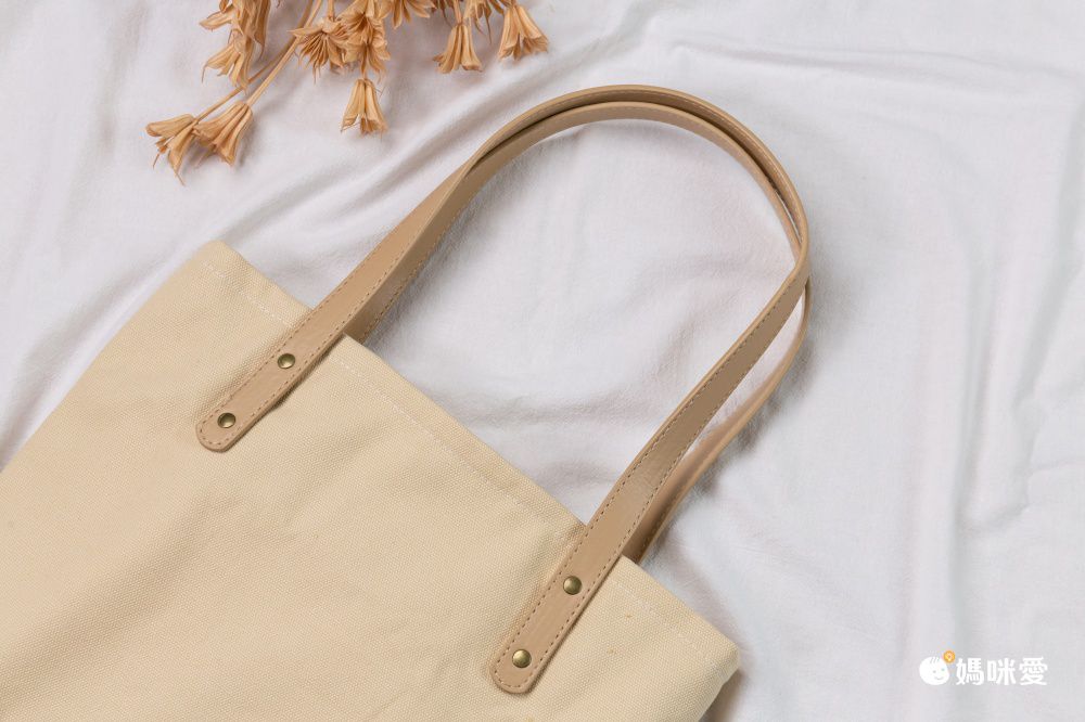 純色帆布單肩包/托特包-杏色 (33x35x7cm)