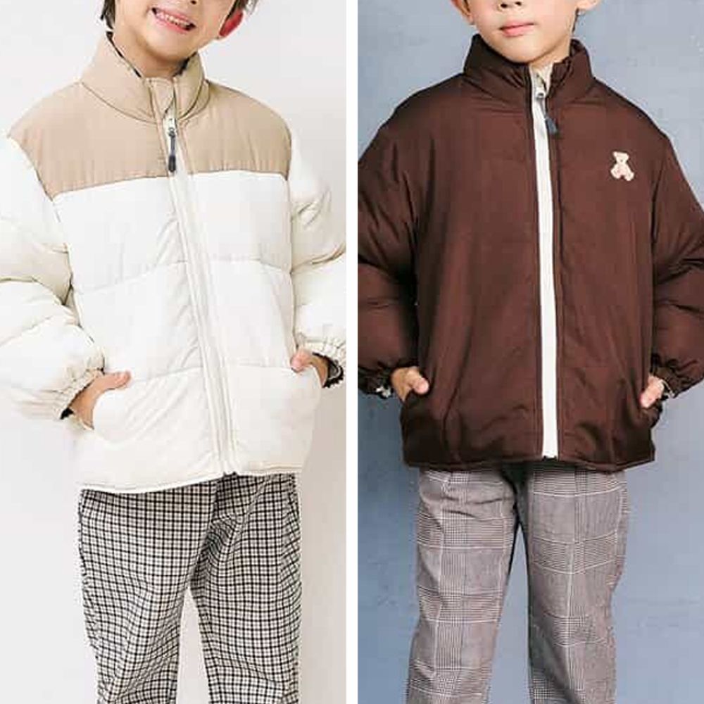 可機洗 雙面穿輕薄保暖科技羽絨外套-熊熊-白X棕