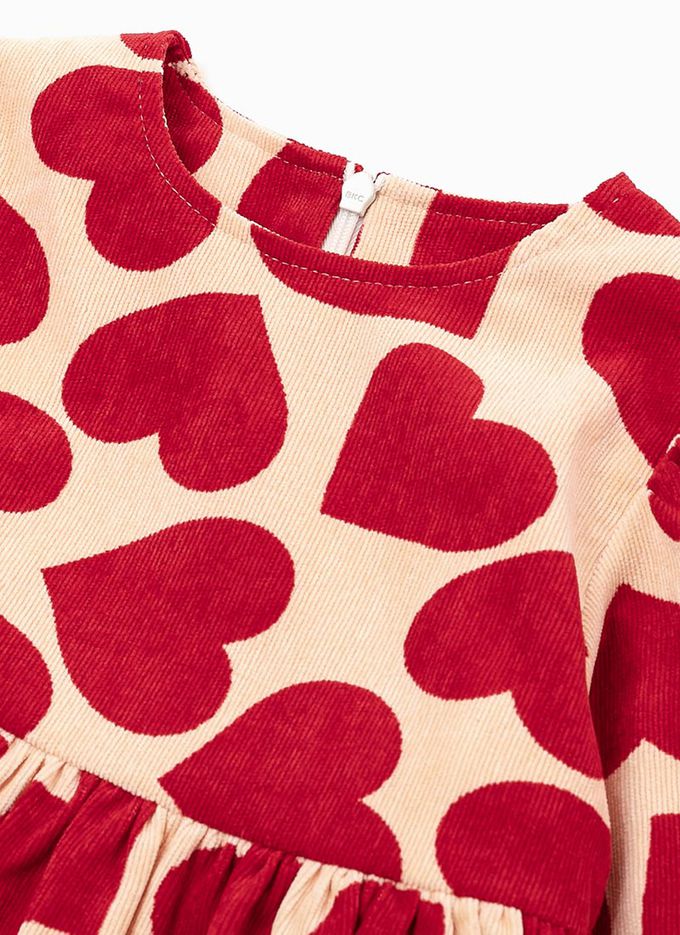 韓國 OZKIZ - (附小斜包) 紅色愛心燈芯絨洋裝-紅