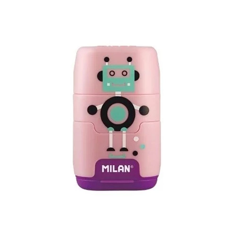 MILAN - COMPACT橡皮擦+削筆器_快樂機器人(粉)