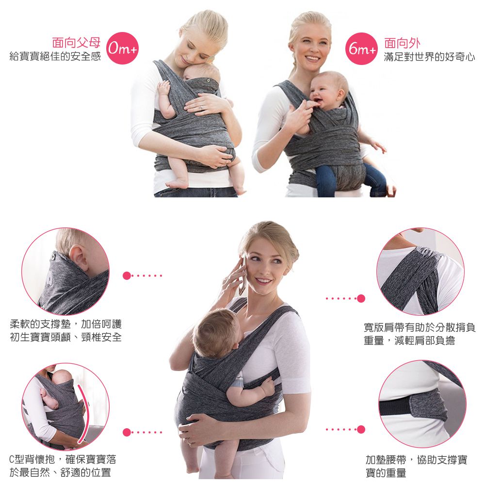 義大利 chicco - Boppy環抱式透氣嬰兒揹巾-牛仔藍