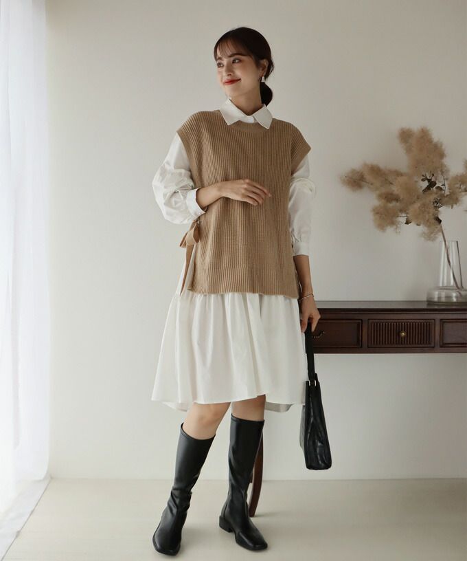 日本 BLUE EAST - 柔軟文藝綁帶針織背心-可可