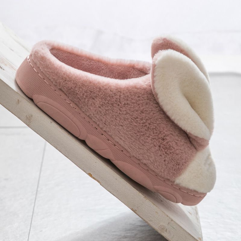 毛毛保暖室內拖鞋-大耳朵兔子-淡粉色