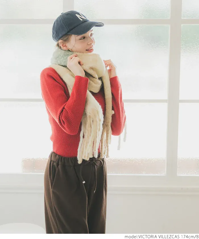 日本 COCA - 毛海大流蘇格紋圍巾/披肩-杏黃