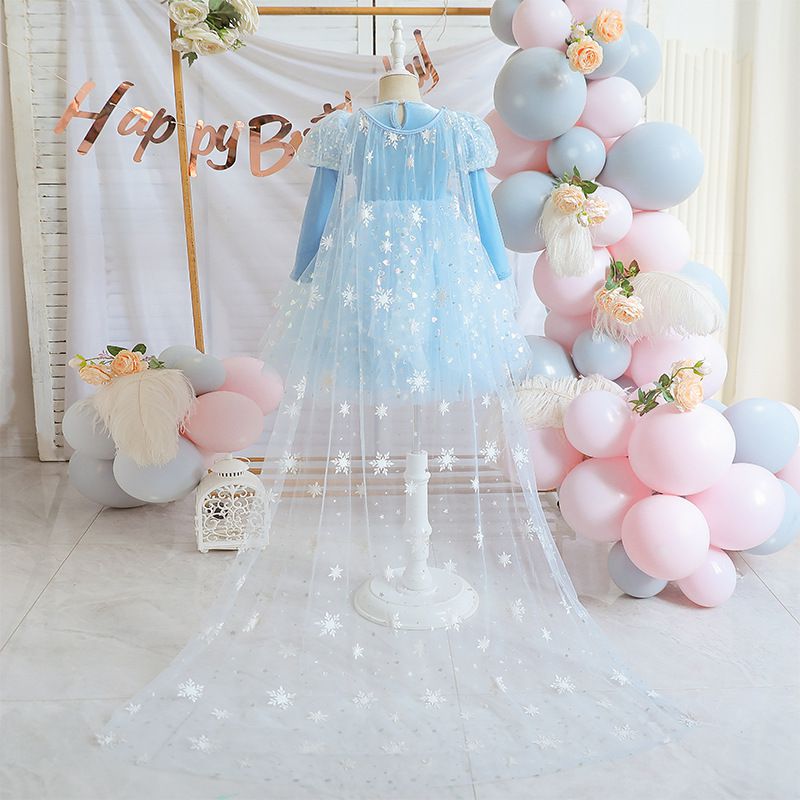 (不含披風)亮片不規則裙襬洋裝-冰雪藍