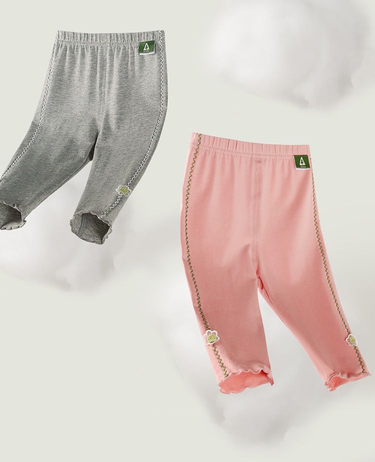 彈力九分內搭褲-花花-粉色