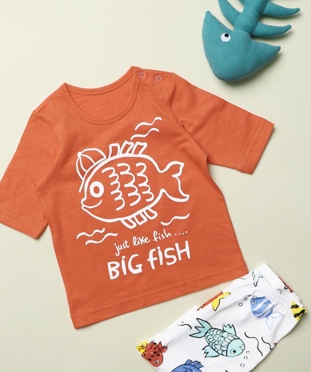 韓國 Mellisse - 韓製莫代爾涼感7分袖家居服-橘色大魚