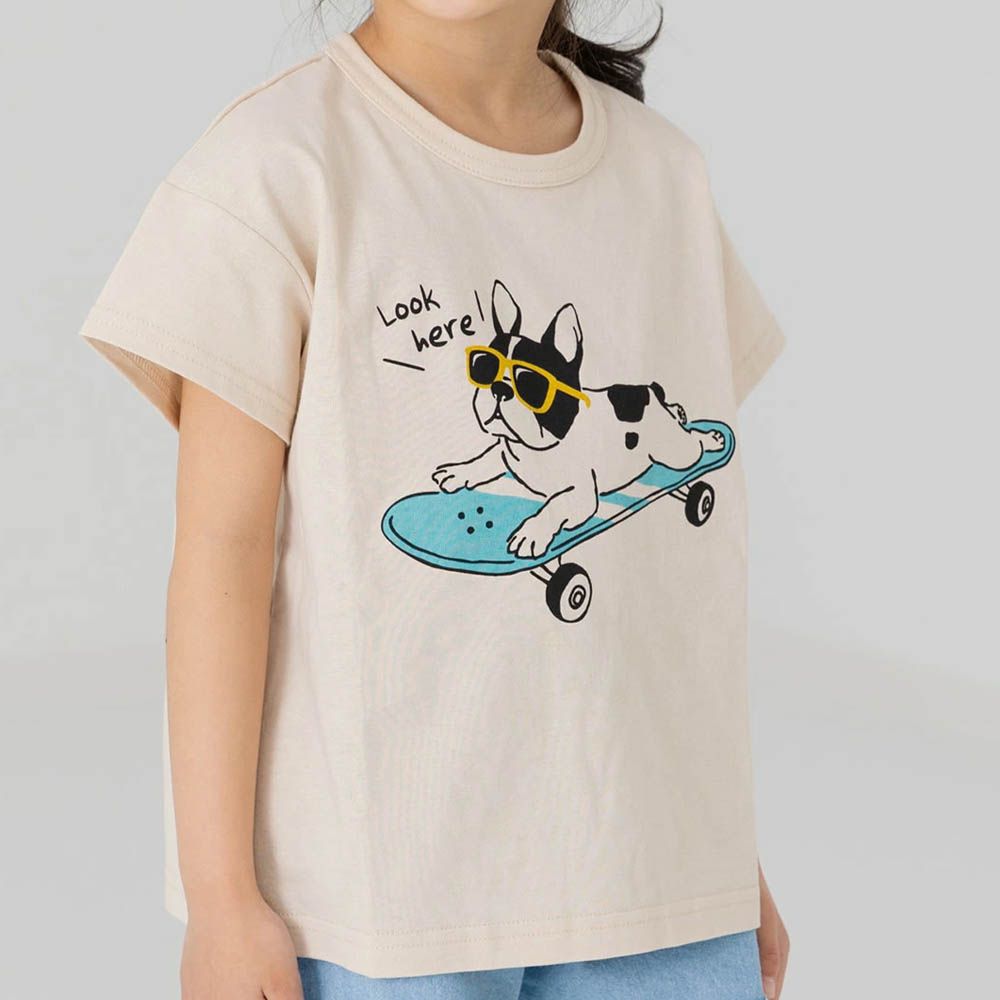 100%棉 印花柔軟短袖上衣-法鬥滑板-奶油白