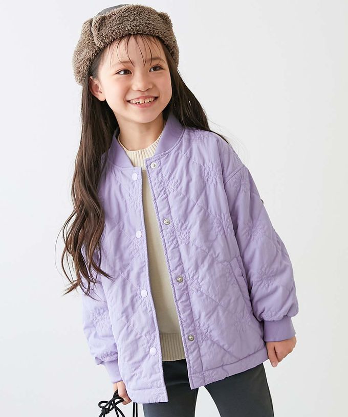 日本 devirock - 甜美花朵絎縫內刷毛保暖外套(可機洗)-紫羅蘭