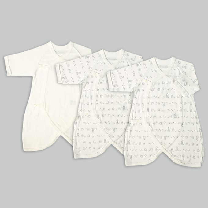 akachan honpo - 長袖新生兒內衣6件組-按扣款 玩具箱-米白色 (50~60cm)