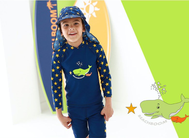 韓國 Beach Boom - UPF50+長袖泳裝/泳衣-噴水鯨魚