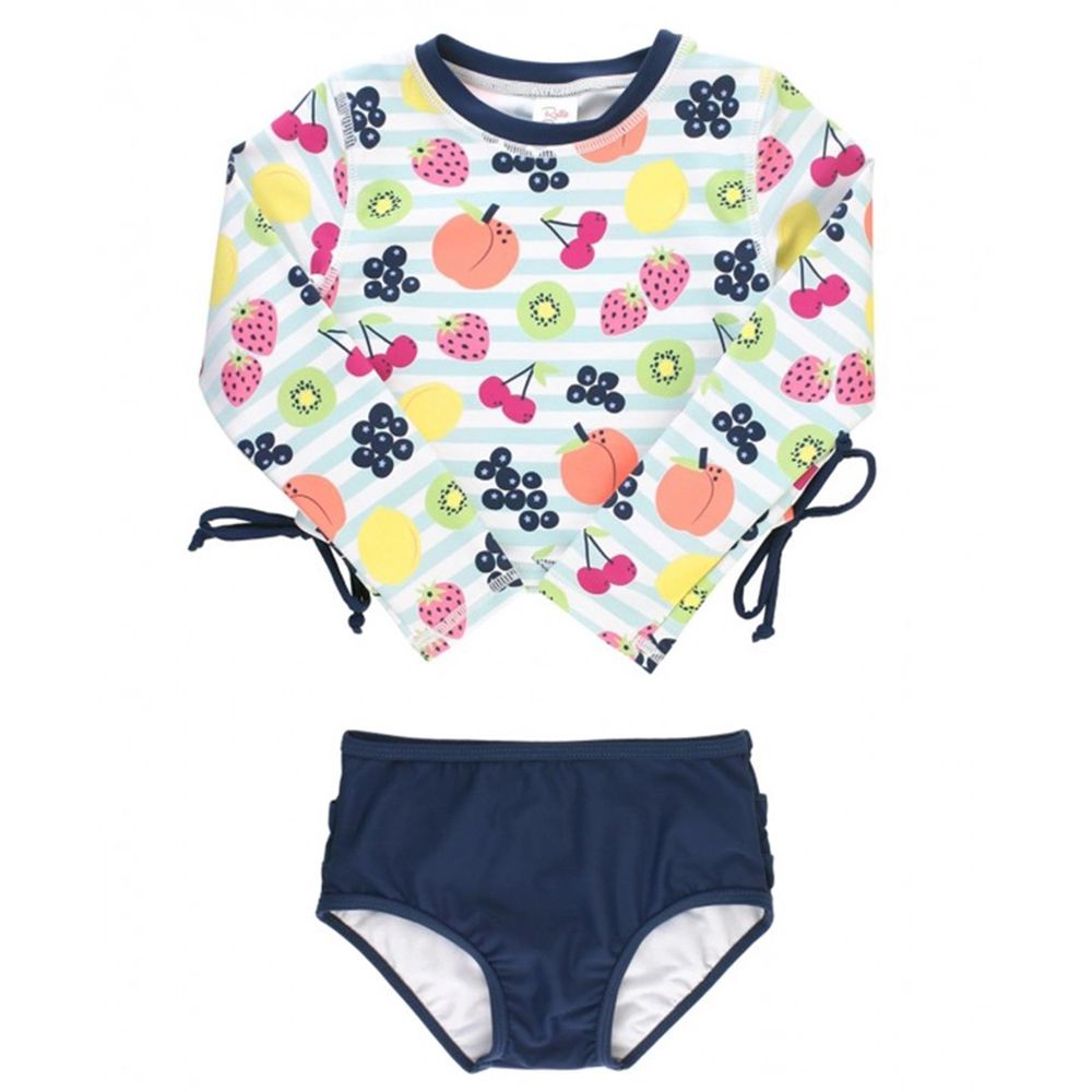 美國 RuffleButts - 小女童UPF 50+防曬兩件式長袖泳裝-水果嘉年華