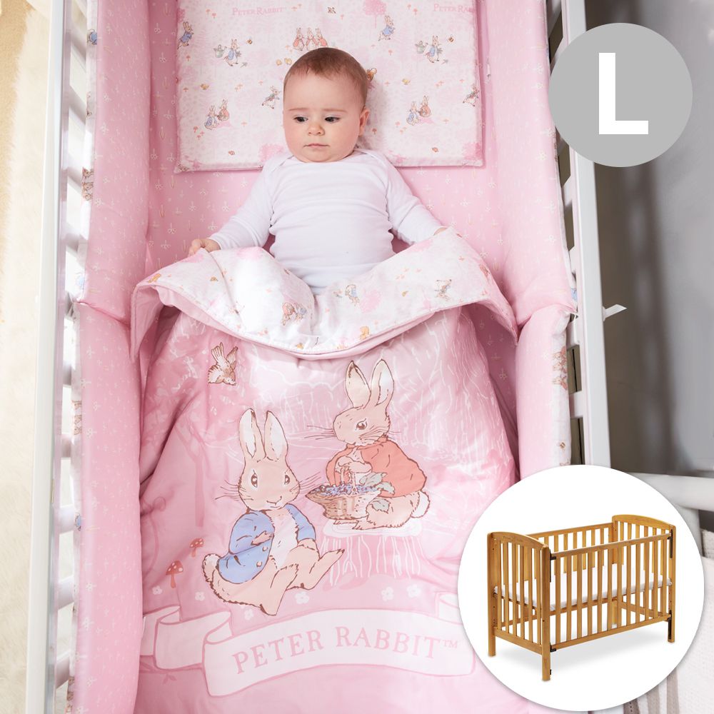 比得兔原木大床附床墊+悅讀比得兔大床四件床組/寢具組-L(嬰兒床 嬰兒床墊)-粉色