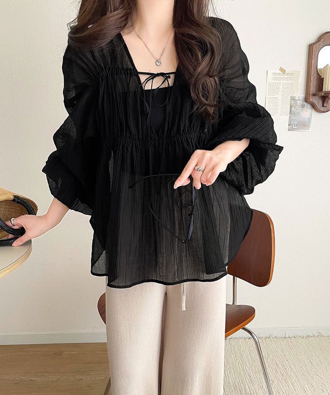 日本 Classical Elf - 浪漫優美透膚2way長袖罩衫-白