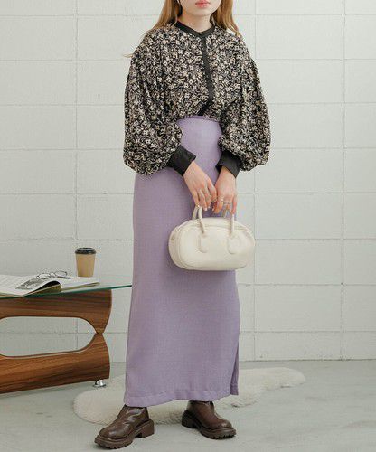 日本 Bou Jeloud - 森林碎花澎澎袖襯衫-摩卡