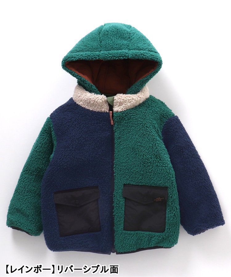 日本 BREEZE - [雙面穿]絨毛鋪棉繽紛保暖外套-黑系&迷彩