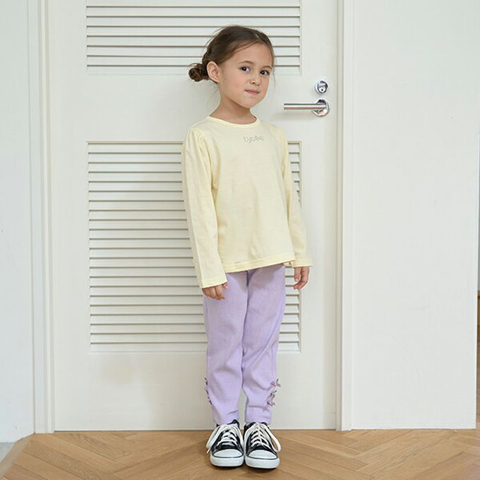 日本 Lycee mine - 彈力合身緞帶裝飾長褲-奶油黃