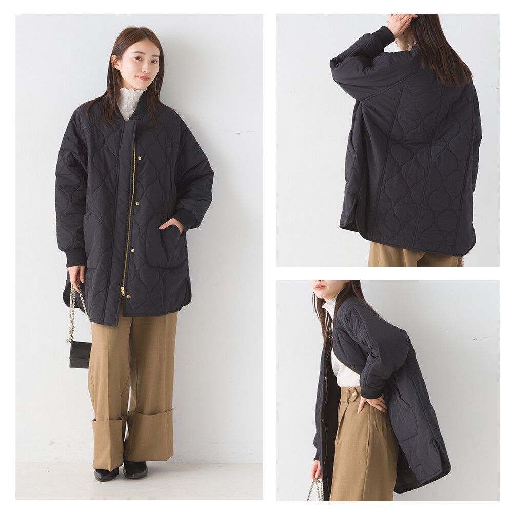 日本 OMNES - 休閒絎縫微長版大衣外套-黑