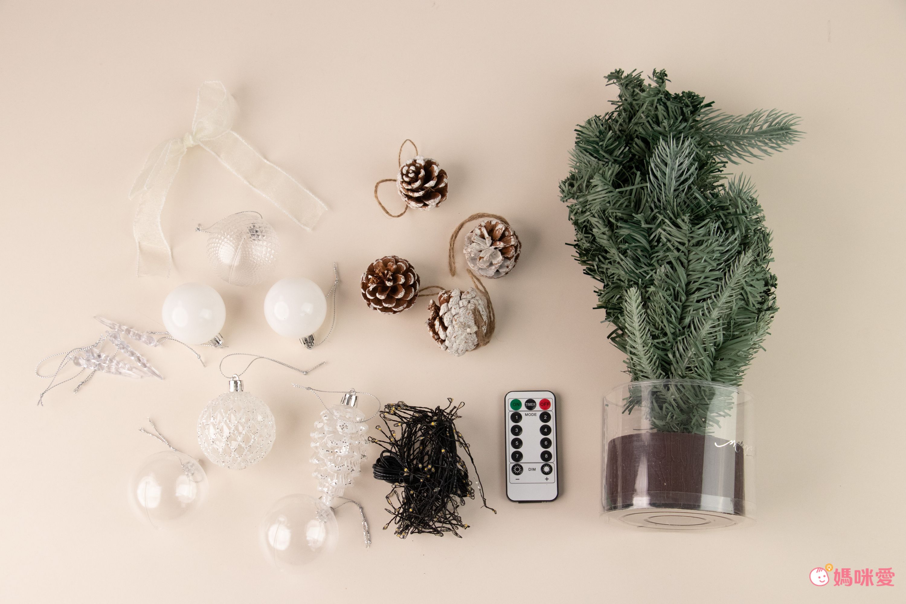 韓國 Bebe Deco - DIY迷你聖誕樹/聖誕樹燈飾組-復古霧紅 (30X45cm)