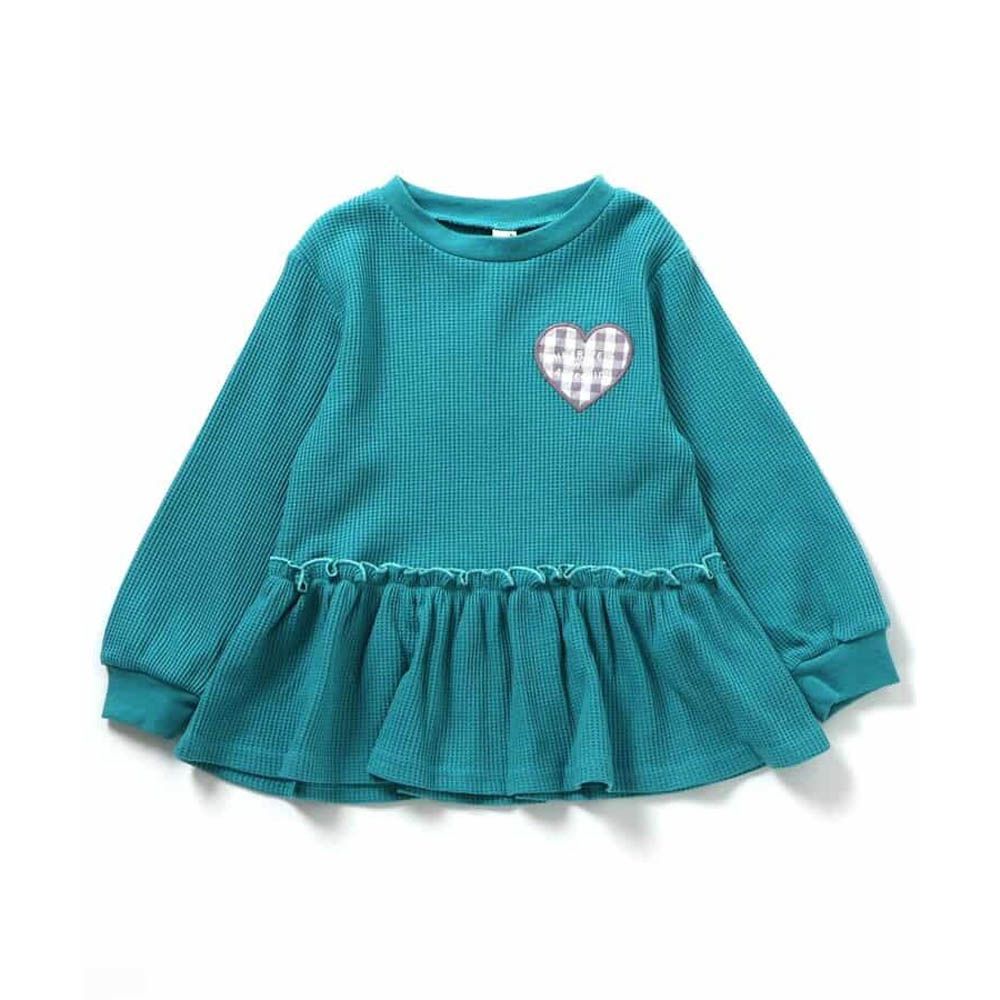 華夫格愛心貼布長袖上衣-薄荷綠