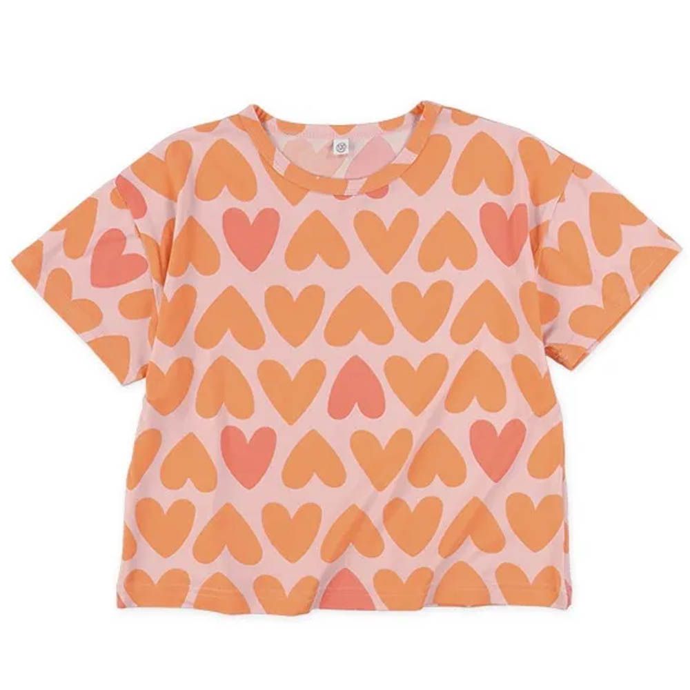 滿版印花短袖上衣-愛心-橘