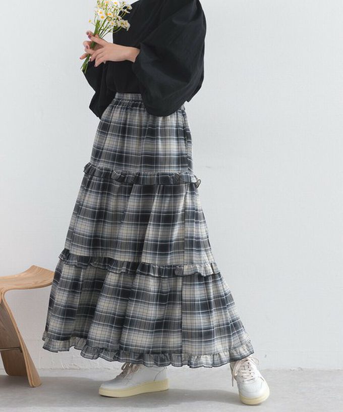 日本 Lupilien - 精緻格紋輕盈感分層俏麗長裙-紅