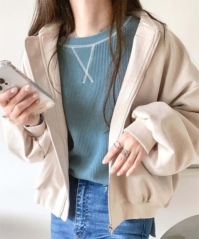 日本 Classical Elf - Java 華夫格車線薄長袖上衣-黑