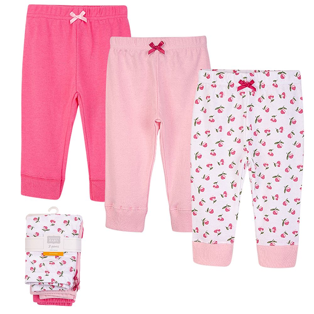 美國 Luvable Friends - 甜蜜寶貝100%純棉嬰幼兒長褲3件組-鬱金香