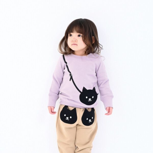 日本 Baby Room - 裏毛立體造型長袖上衣-黑貓包包-紫羅蘭